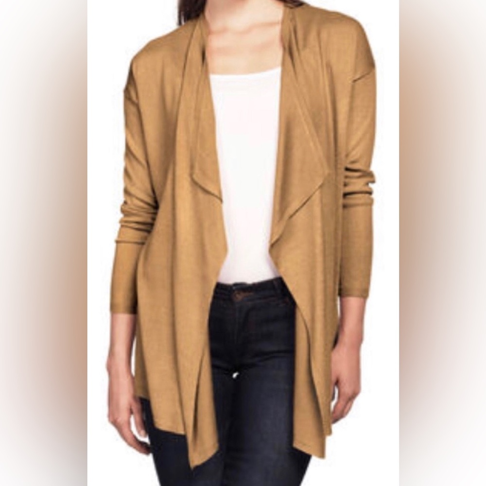 #038 - ELLOS Brand Open Drape Front Knit Cardigan, “Classic Camel,” Size 14/16